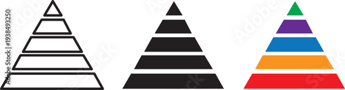 triangular pyramid colorful icon.5 level Triangular pyramid colorful icon. Pyramid infographic set. 