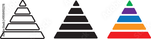 triangular pyramid colorful icon.5 level Triangular pyramid colorful icon. Pyramid infographic set. 