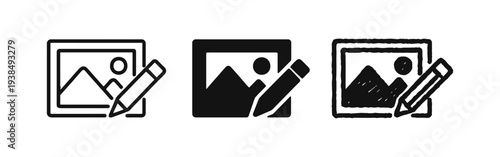 Image editing icon set in outline, solid, and hand-drawn styles.