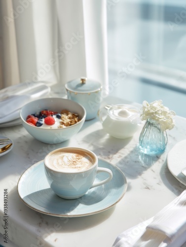 Wallpaper Mural Minimal Breakfast Table with Coffee and Yogurt Bowl Torontodigital.ca