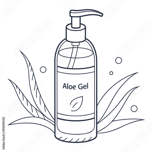 A bottle of raw gel surrounded by green plants in a natural setting Vector