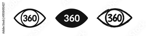 360-degree view eye icon set for virtual reality and panoramic content.