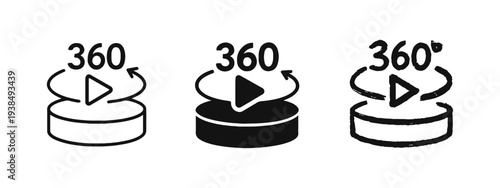 360-degree video play icon set for interactive multimedia and VR experiences.