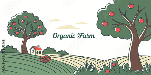 A serene countryside scene with a winding path leading to a peaceful village. Vector