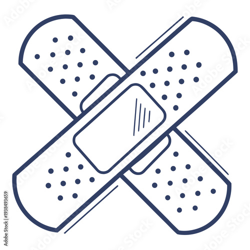 A detailed illustration of a cross-shaped adhesive bandage with a central pad Vector