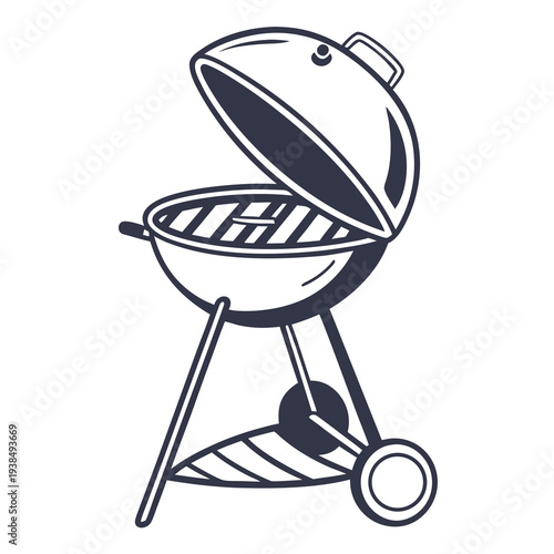 A black and white illustration of a classic charcoal barbecue grill Vector