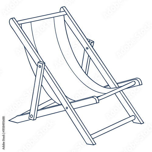 A sketch of a deck chair with a wooden frame and fabric seat. Vector