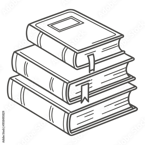 A stack of books with a vintage and classic design on a table. Vector