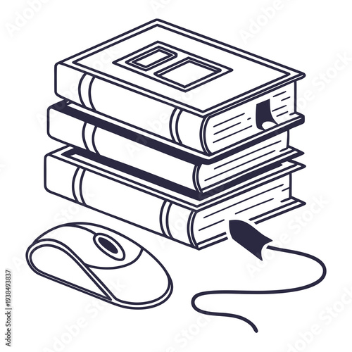 A vintage computer mouse resting on top of a stack of floppy disks. Vector