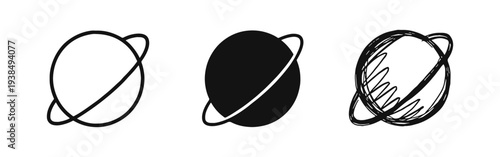 Planet icon set with ring for space, astronomy, and global themes.