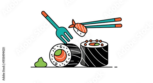 Sushi rolls and chopsticks illustration