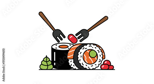 Sushi rolls and chopsticks illustration