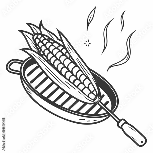 A plate of grilled corn on the cob with steam rising from it. Vector