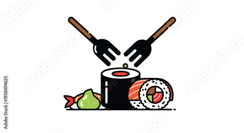 Sushi rolls and chopsticks illustration