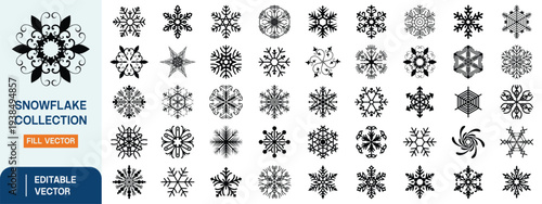 Snowflake Vector Collection, Decorative Winter Snowflakes, Geometric Ice Crystal Icons, Frozen Holiday Ornament Elements