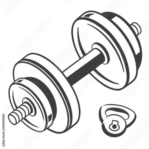 A pair of dumbbells with a weight plate and a collar on a white background Vector
