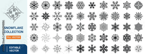 Snowflake Vector Collection, Decorative Winter Snowflakes, Geometric Ice Crystal Icons, Frozen Holiday Ornament Elements