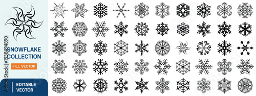 Snowflake Vector Collection, Decorative Winter Snowflakes, Geometric Ice Crystal Icons, Frozen Holiday Ornament Elements