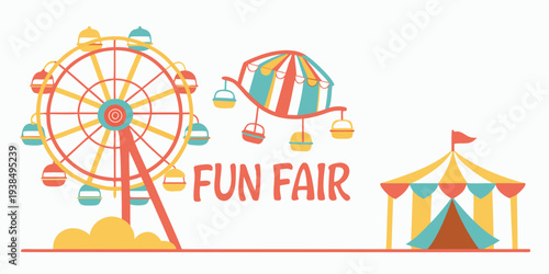Vibrant fun fair with colorful attractions and rides for all ages Vector