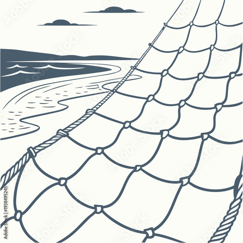 A serene seascape with a gentle wave curling onto a sandy beach. Vector