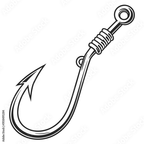 A detailed illustration of a fishing hook with a split shot sinker attached. Vector