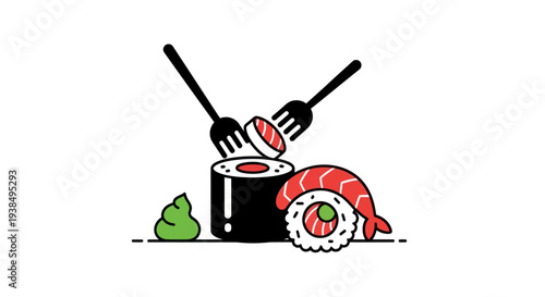 Sushi rolls and wasabi illustration
