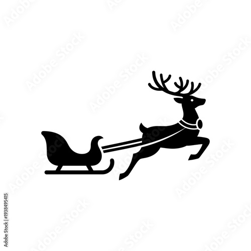 A reindeer pulling a sleigh depicted in a striking black silhouette style high quality