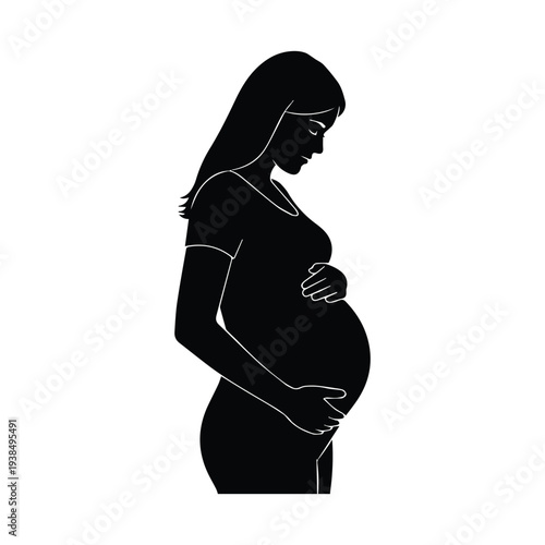 Pregnant woman touching her belly with love