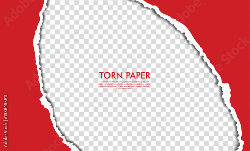 Torn red paper frame with transparent background