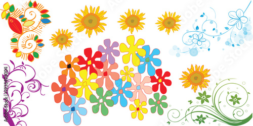 Traditional bengali alpana vector design for festivals, floral rangoli pattern, bengali new year pohela boishakh decoration, folk art illustration white background