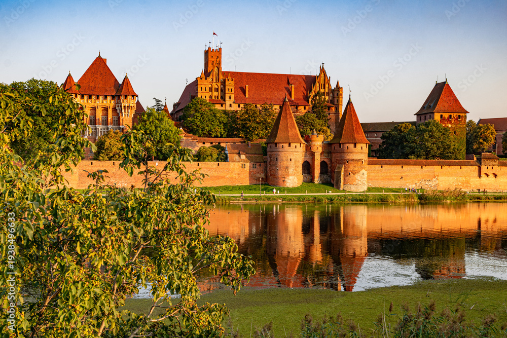 Naklejka premium Malbork Castle and the Nogat river in summer