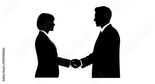 Business handshake silhouette of man and woman in formal wear, agreement and partnership concept
