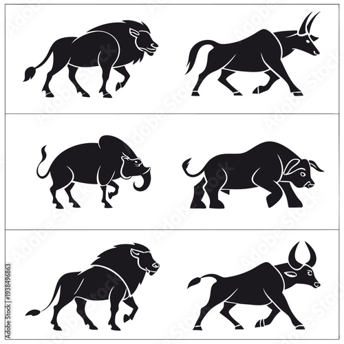 Different model big ox silhouette vector 