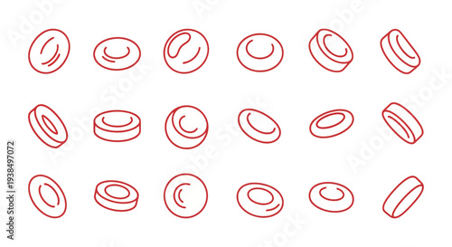 Red Outlined Donuts in Grid Pattern.