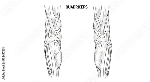 Detailed Anatomical Drawing of Human Quadriceps Muscle.
