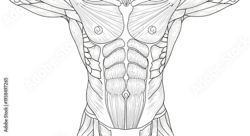Detailed Anatomical Illustration of Human Torso Muscles.