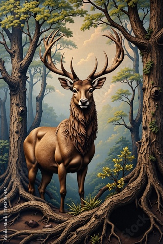 A majestic stag with large antlers