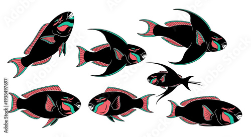 Colorful Tropical Fish Illustration - Set of 7 Unique Designs