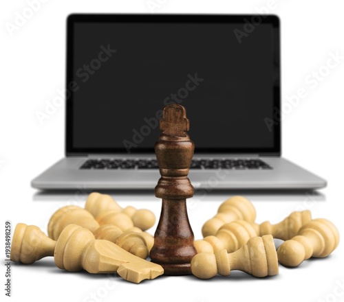 Wooden chess figures on a classic chessboard