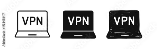Laptop with VPN Icon Set for Virtual Private Network and Online Security and Privacy Illustrations