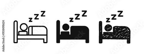 Sleeping Person in Bed Icon Set for Rest, Relaxation, and Healthy Sleep Vector Illustrations