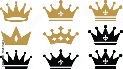 Gold and Black Crown Icon Set Royalty, Luxury, and Prestige Symbols