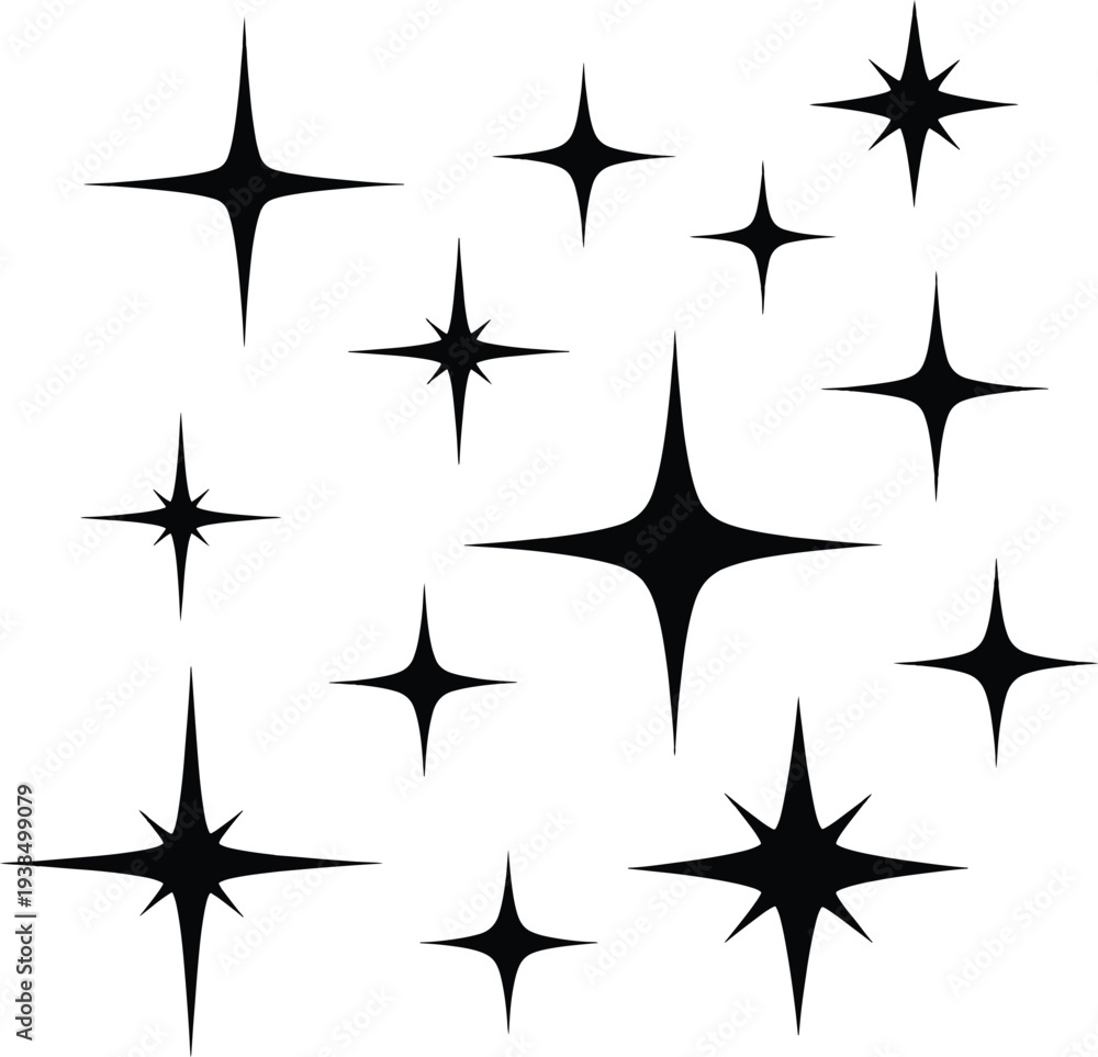 Obraz premium Black star shapes in various sizes on white background with bold graphic style for design elements