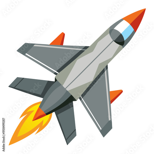 Military jet fighter launching with flames and smoke