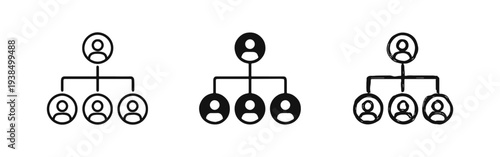 Organizational Chart and Team Hierarchy Icon Set: Business Structure and Management Symbols in Various Styles