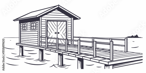 A serene wooden cabin nestled in the woods with a small pond nearby Vector