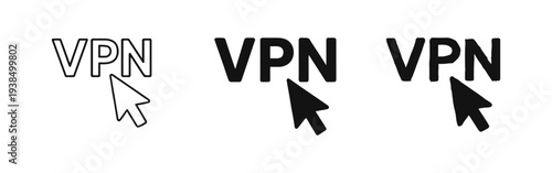 VPN Virtual Private Network Cursor Icon Set: Online Security and Privacy Symbols for Internet Connection