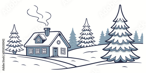 A serene winter scene with a reindeer and charming houses under the snow Vector