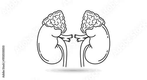 Human Kidneys Anatomy Illustration Detailed Drawing.