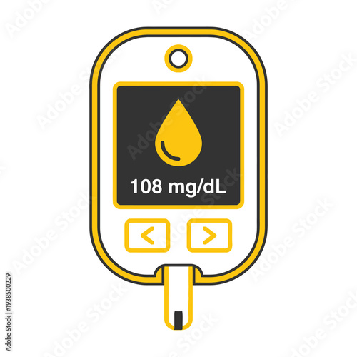 Glucose meter displaying blood sugar level of 108 mgdl